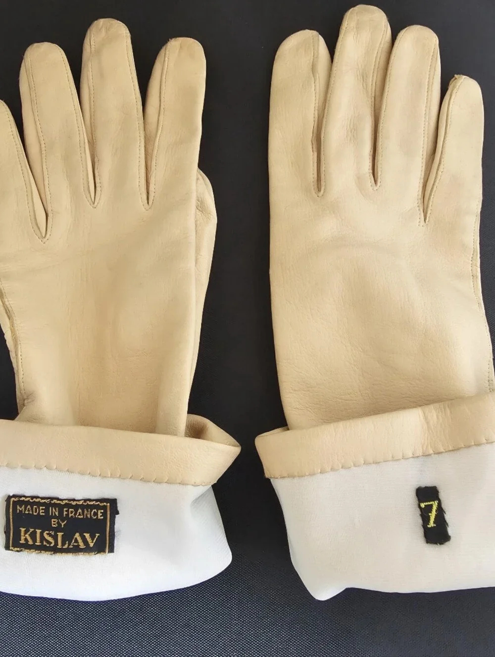 Vintage Kislav Kid Leather Gloves Size 7 Made France Camel Beige 1950s 1960s